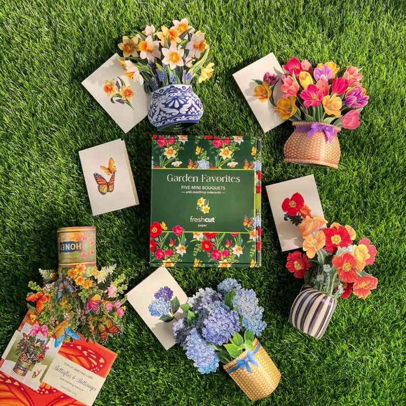 Freshcut Paper Pop Up Cards, Garden Favorites, 6 inch Mini Sized Paper Flower Bouquet 3D Popup Greeting Cards, Birthday Card, Thank You Card, Blank Notecards & Envelopes, Pack of 5 - Image 2