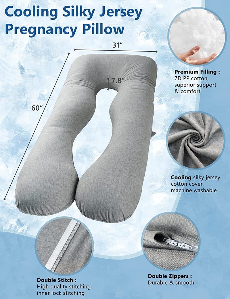Kwality Dreams Kwality Dreams Full Body Pregnancy Pillow Comfortable U Shape Maternity Pillow Gift for Pregnant Sleeping 6 Months Warranty Removable and Washable Cotton Cover with Zipper 150 cm Darkgrey - Image 3