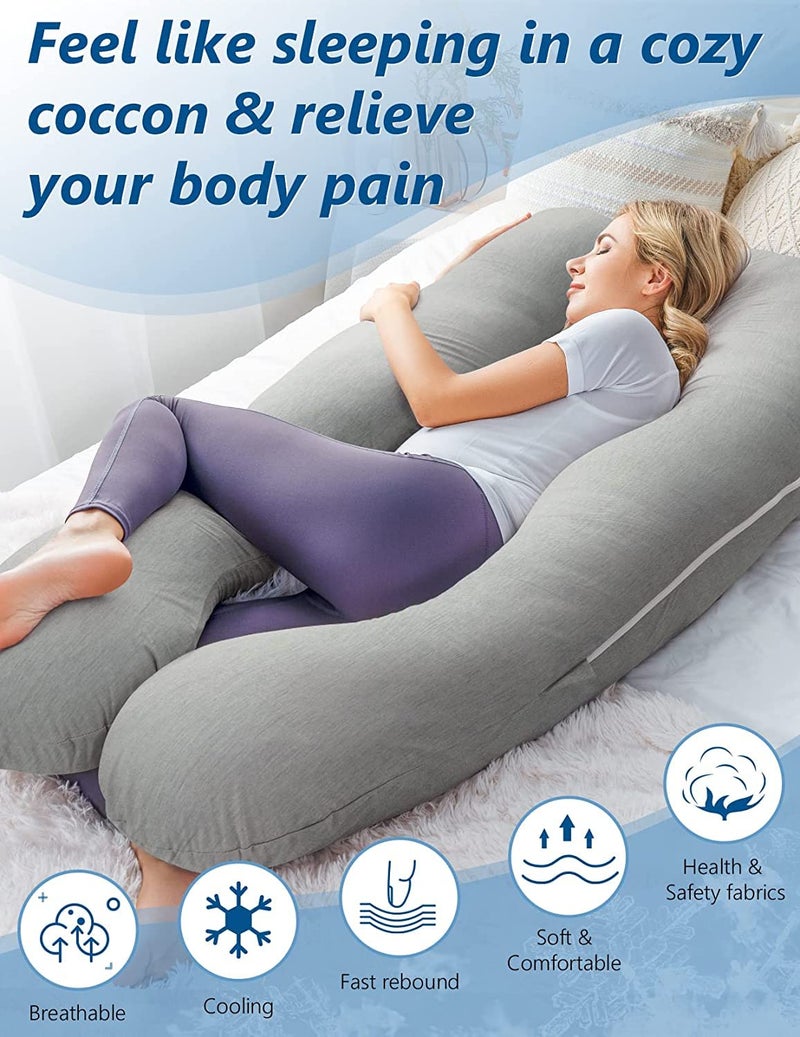 Kwality Dreams Kwality Dreams Full Body Pregnancy Pillow Comfortable U Shape Maternity Pillow Gift for Pregnant Sleeping 6 Months Warranty Removable and Washable Cotton Cover with Zipper 150 cm Darkgrey - Image 4