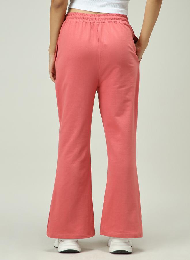 OUTZIDR Pink Solid Pintuck Flared Joggers - Image 3