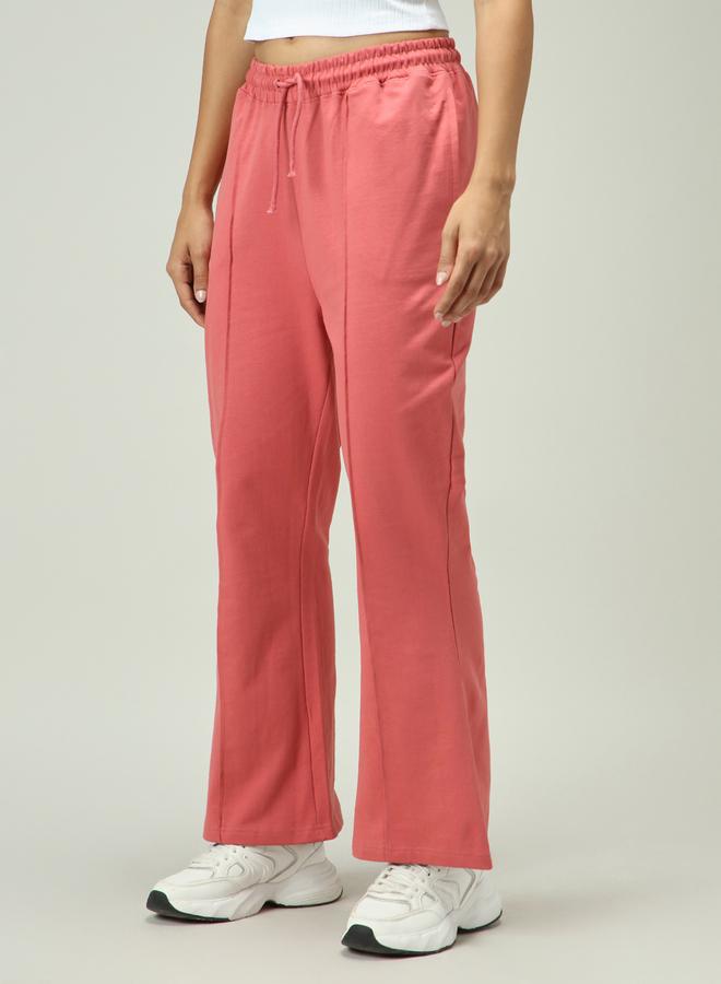 OUTZIDR Pink Solid Pintuck Flared Joggers - Image 1