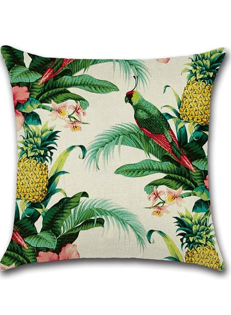 SOLARAE Throw Pillow Covers Green Cushion Covers Leaf, Tropical linen pillow covers with flamingo, Pack of 4 square jungle throw pillowcase, For sofa, couch, bedroom outdoor cushions 45 cm x 45 cm - Image 4