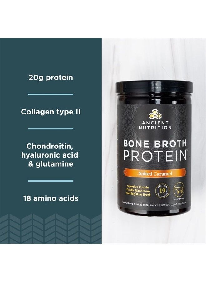 Ancient Nutrition - Bone Broth Protein Powder, Salted Caramel, 19g Protein per Serving, Beef, Supports Healthy Skin, Gut Health, Joint Supplement, Gluten Free, Paleo and Keto Friendly, 20 Servings - Image 1