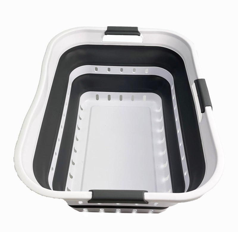 SAMMART 42L (11 gallon) Collapsible Plastic Laundry Basket - Foldable Pop Up Storage Container/Organizer - Space Saving Hamper/Basket (1, White/Steel Gray) - Image 4