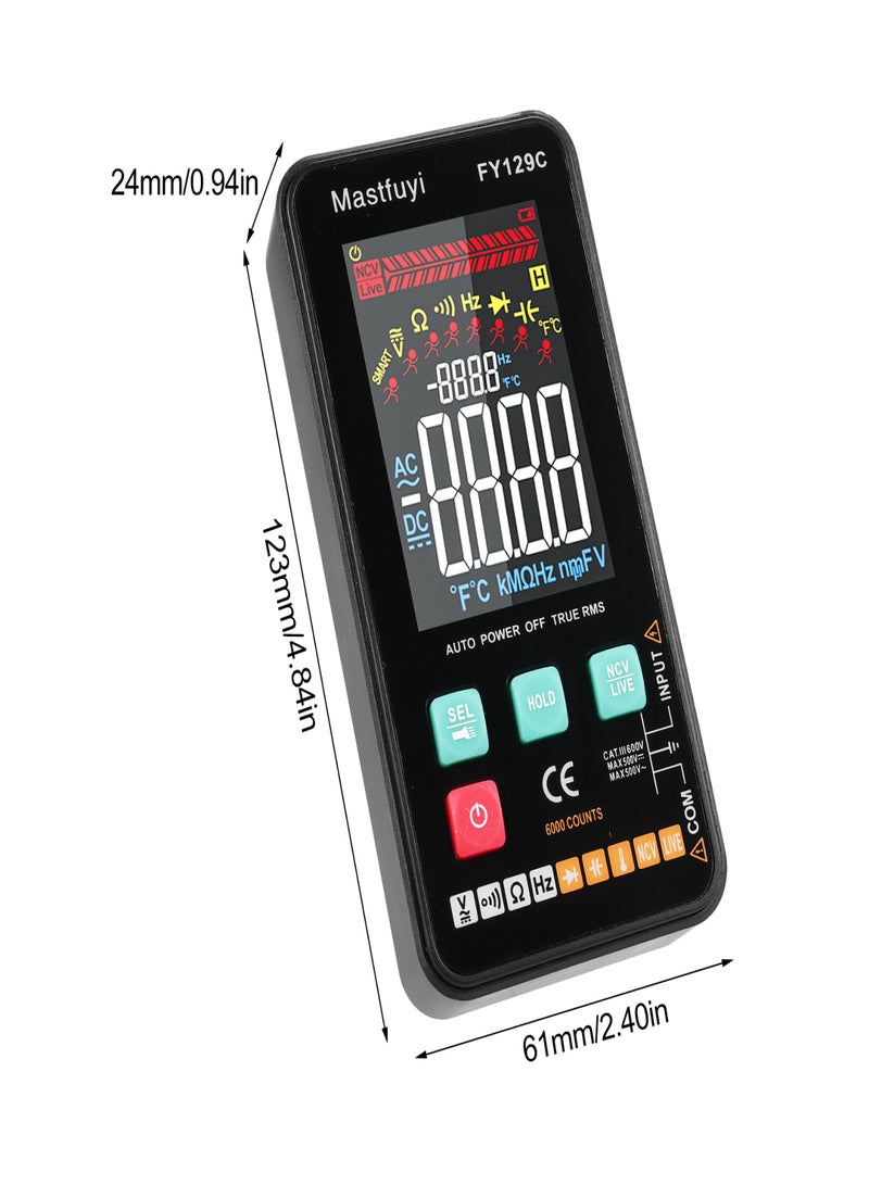 FY129C Smart Digital Multimeter with Bracket Compact Intelligent Electrical Tester 5999 Counts Backlit LCD Measure AC/DC Voltage Resistance Frequency Continuity Live Wire Checking NCV Diode - Image 2