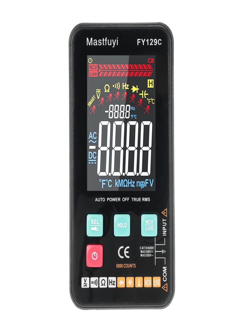 FY129C Smart Digital Multimeter with Bracket Compact Intelligent Electrical Tester 5999 Counts Backlit LCD Measure AC/DC Voltage Resistance Frequency Continuity Live Wire Checking NCV Diode - Image 1