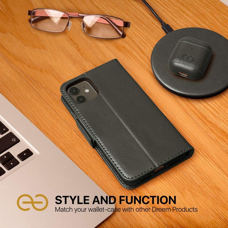 Dreem Fibonacci 2-in-1 Wallet Case for Apple iPhone 11 Pro Max - Luxury Vegan Leather, Magnetic Detachable Shockproof Phone Case, RFID Card Protection, 2-Way Flip Stand - Grey - Image 5
