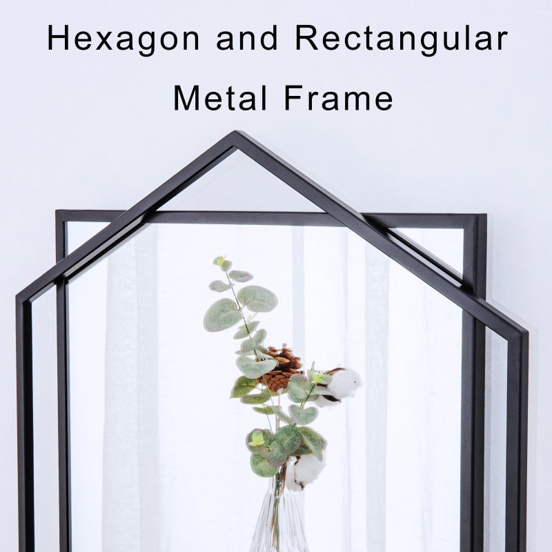 Autdot Black Bathroom Mirror, 20"x32" Decorative Mirror for Living Room with Hexagon and Rectangular Metal Frame, Entryway Mirror for Wall Decor, Vertical or Horizontal Hanging - Image 3