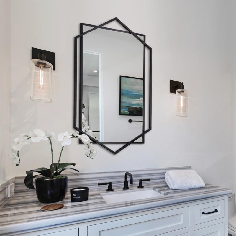 Autdot Black Bathroom Mirror, 20"x32" Decorative Mirror for Living Room with Hexagon and Rectangular Metal Frame, Entryway Mirror for Wall Decor, Vertical or Horizontal Hanging - Image 4