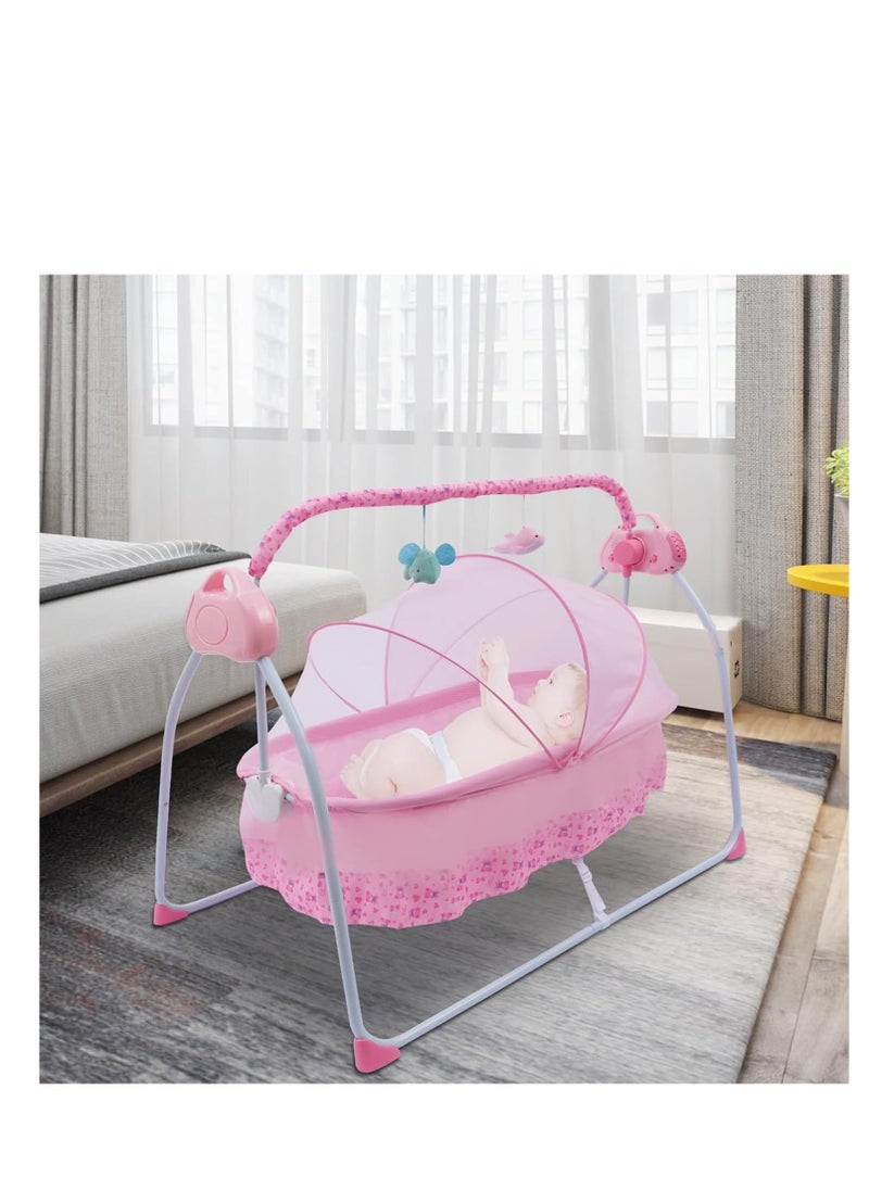 Generic - Portable Baby Bassinet, Rocking Cradle Adjustable 5 Gear Auto-Swing with Remote Control, Toys & Music Box for Infants and Toddlers (Pink) - Image 1