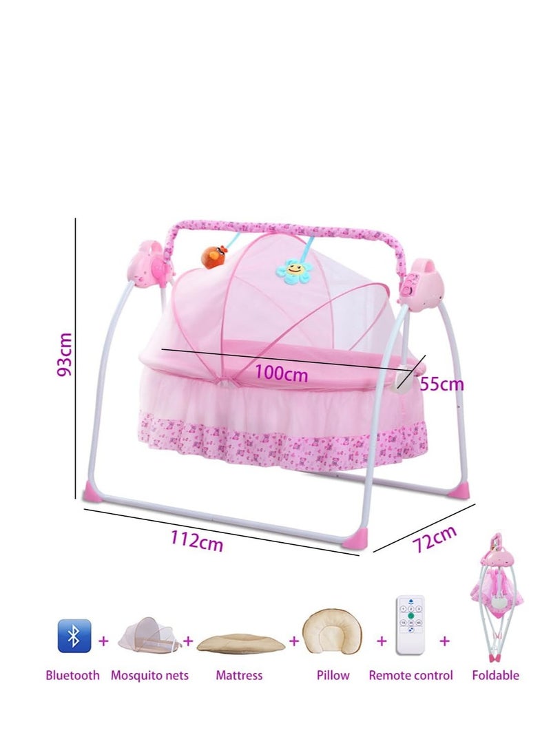 Generic - Portable Baby Bassinet, Rocking Cradle Adjustable 5 Gear Auto-Swing with Remote Control, Toys & Music Box for Infants and Toddlers (Pink) - Image 1