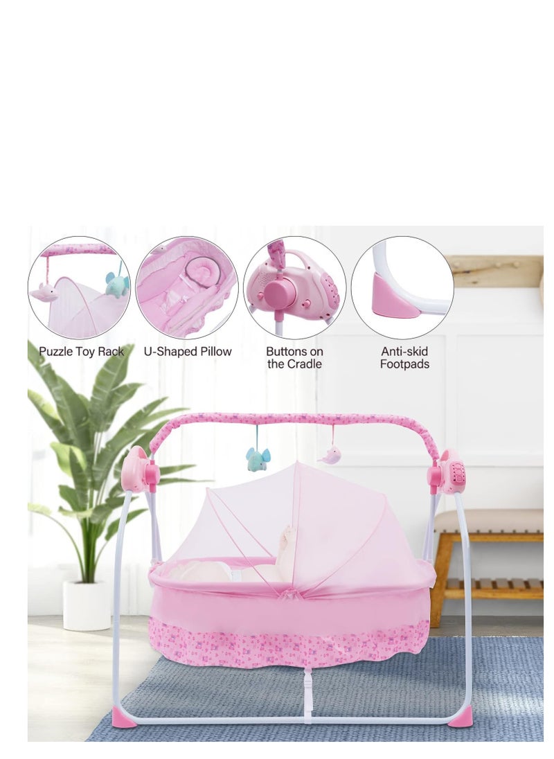 Generic - Portable Baby Bassinet, Rocking Cradle Adjustable 5 Gear Auto-Swing with Remote Control, Toys & Music Box for Infants and Toddlers (Pink) - Image 1