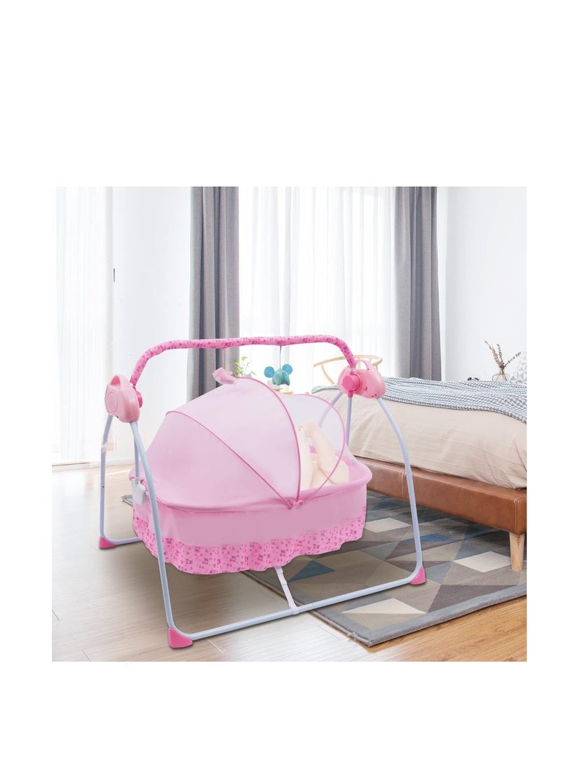 Generic - Portable Baby Bassinet, Rocking Cradle Adjustable 5 Gear Auto-Swing with Remote Control, Toys & Music Box for Infants and Toddlers (Pink) - Image 1