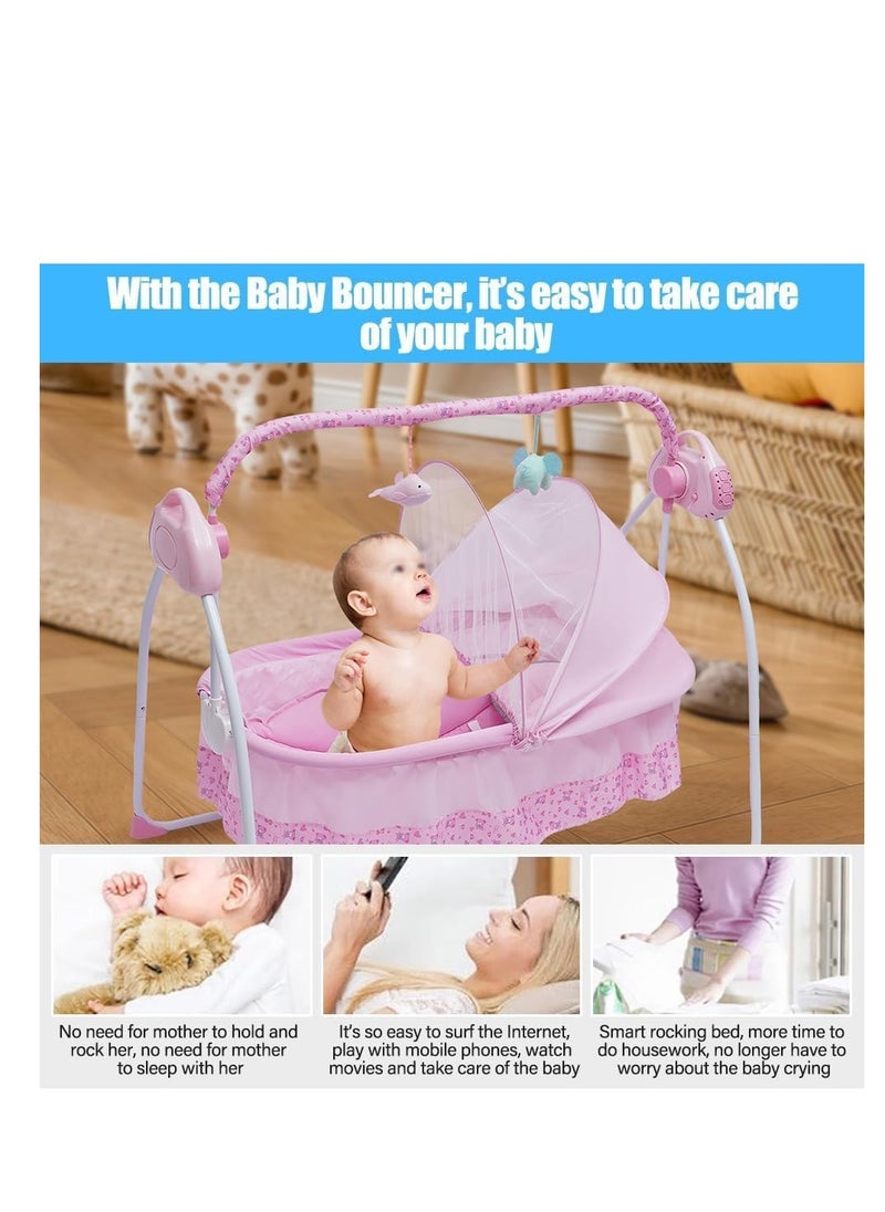 Generic - Portable Baby Bassinet, Rocking Cradle Adjustable 5 Gear Auto-Swing with Remote Control, Toys & Music Box for Infants and Toddlers (Pink) - Image 1