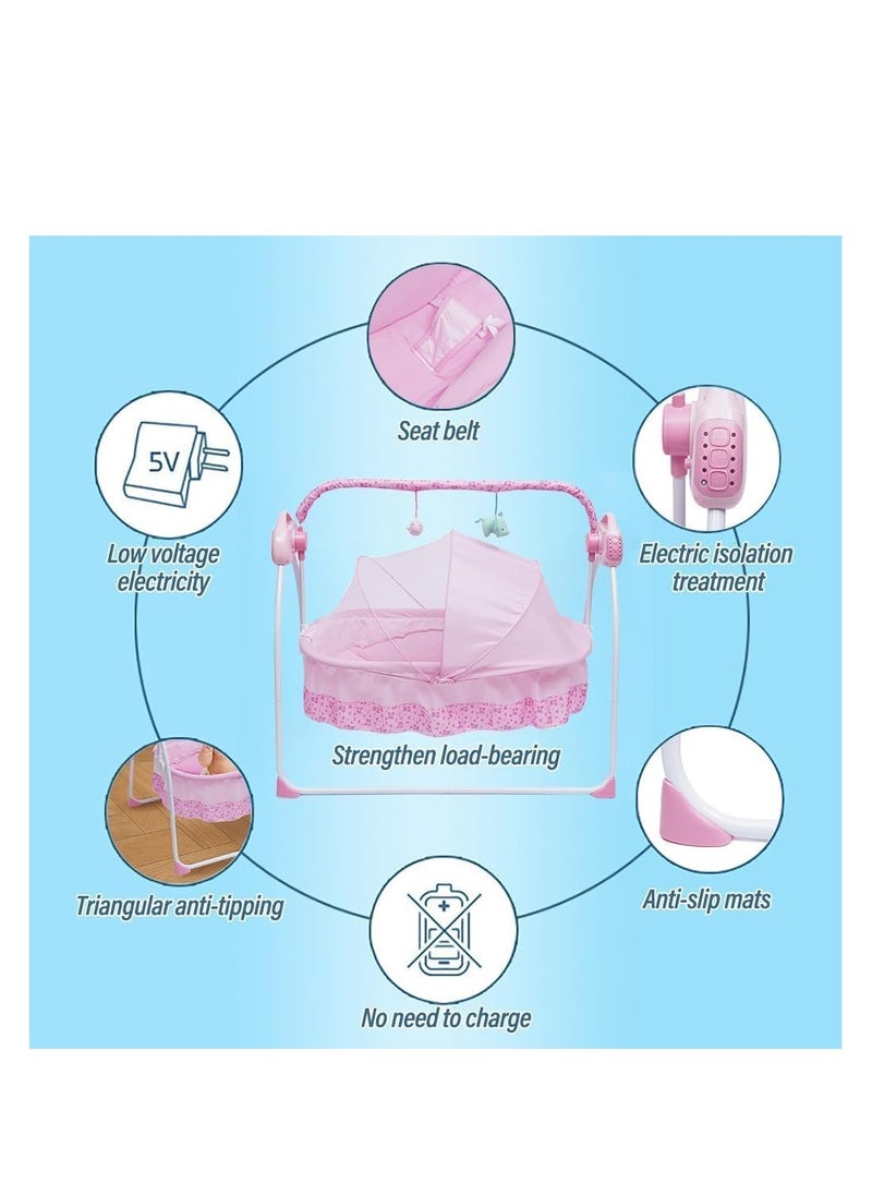 Generic - Portable Baby Bassinet, Rocking Cradle Adjustable 5 Gear Auto-Swing with Remote Control, Toys & Music Box for Infants and Toddlers (Pink) - Image 1