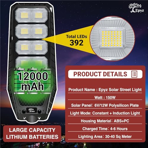 Epyz 150Watt Solar Street Light Outdoor Waterproof with Remote 392 Led Motion Sensor Light for Garden, Street, Lawn [ with Out Pole ] [ Pack of 1, Warm Yellow ] - Image 5
