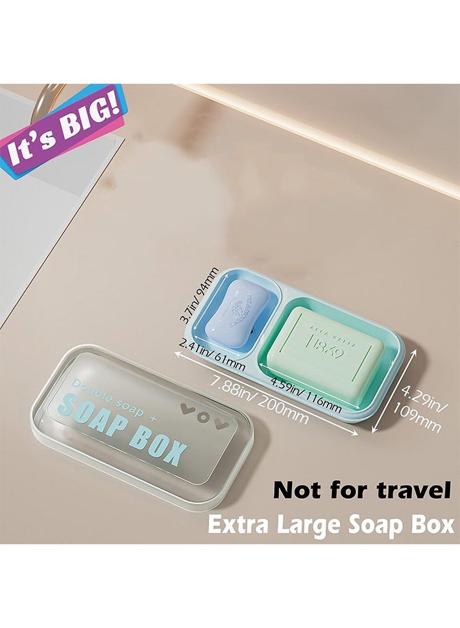 Photon طبق صابون مزدوج كبير جدًا مع غطاء، وحامل صابون ذاتي التصريف وحافظة للحمام والدش، وصندوق صابون لصابون البار والشامبو والبلسم وصينية التنقيط (أزرق) - Image 2