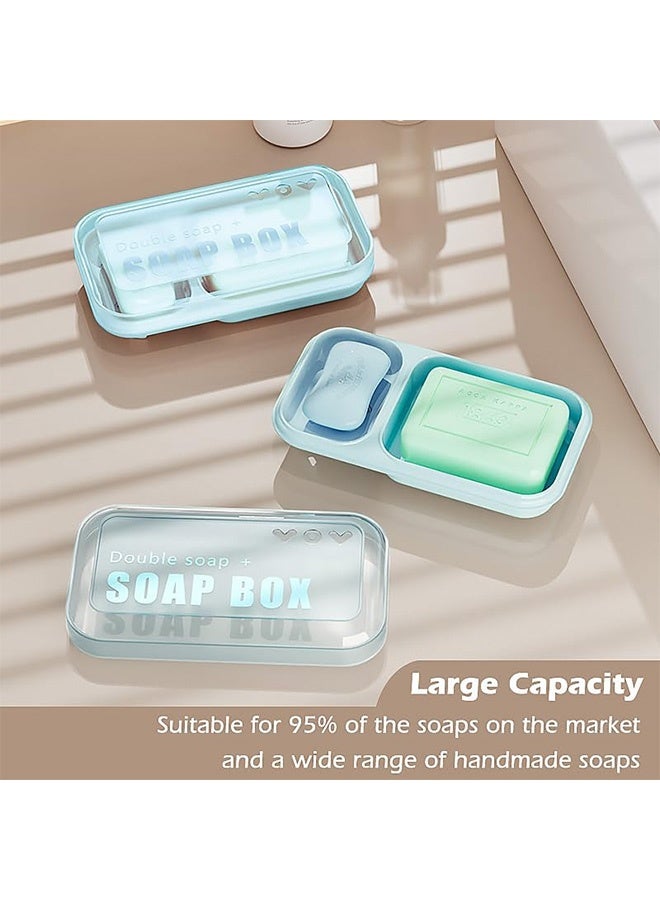 Photon طبق صابون مزدوج كبير جدًا مع غطاء، وحامل صابون ذاتي التصريف وحافظة للحمام والدش، وصندوق صابون لصابون البار والشامبو والبلسم وصينية التنقيط (أزرق) - Image 5