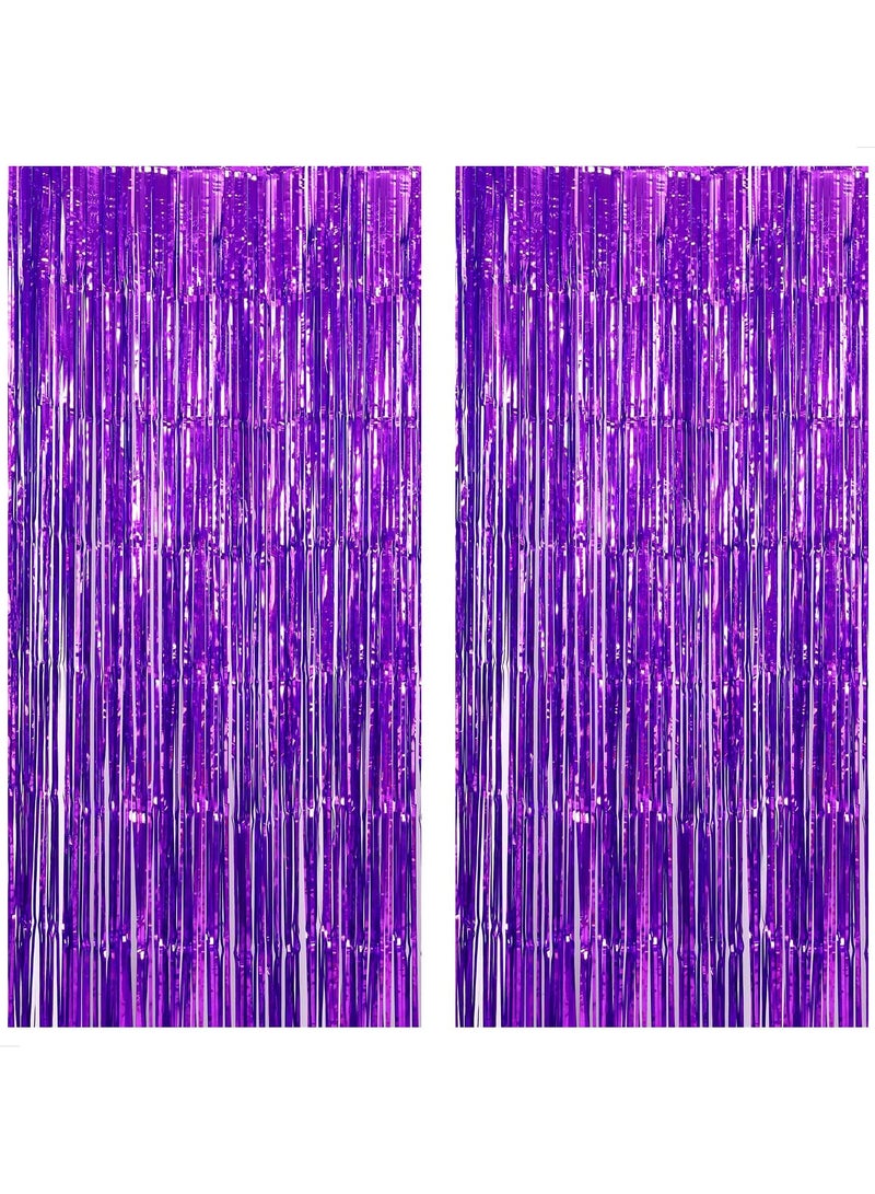 KATCHON Purple Foil Fringe Curtain Pack of 2 for Purple Party Decorations - Image 1