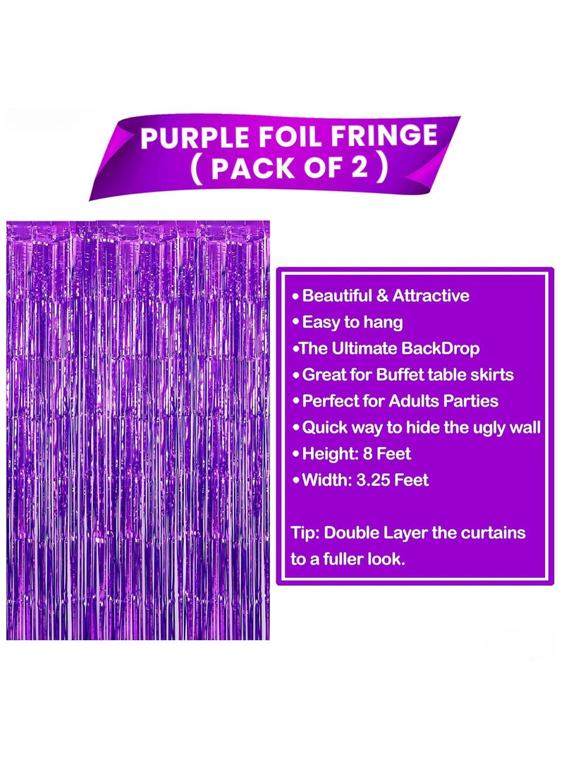 KATCHON Purple Foil Fringe Curtain Pack of 2 for Purple Party Decorations - Image 2
