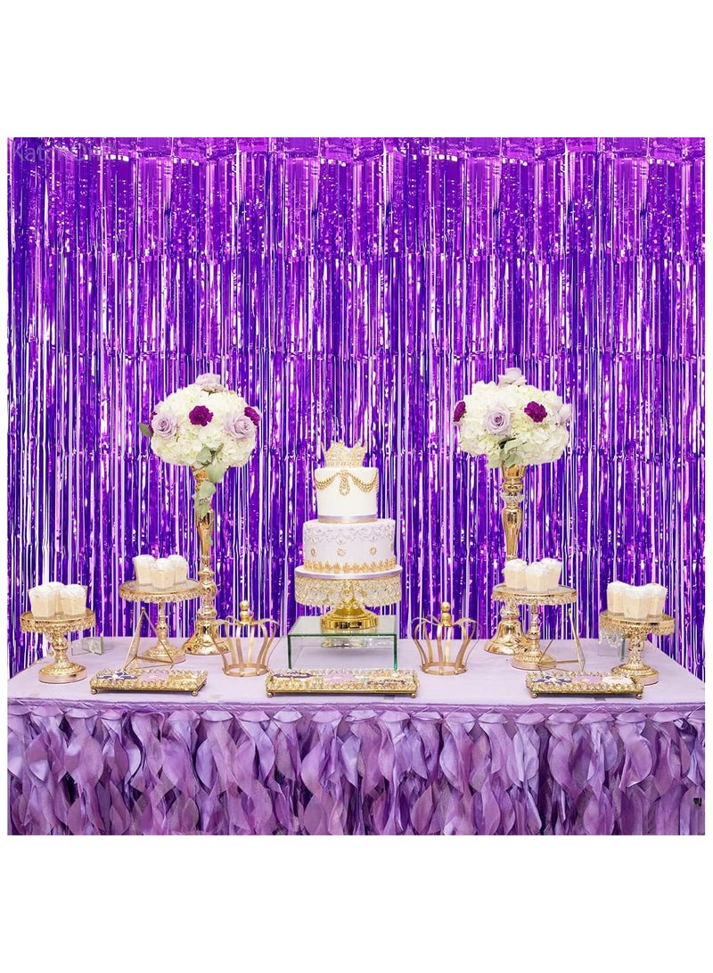 KATCHON Purple Foil Fringe Curtain Pack of 2 for Purple Party Decorations - Image 3