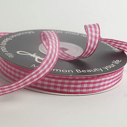 Micomon Pink and White Gingham Ribbon Hot Pink Gingham Ribbon 25 Yards Each Roll 100% Polyester (3/8", Hot.Pink) - Image 3