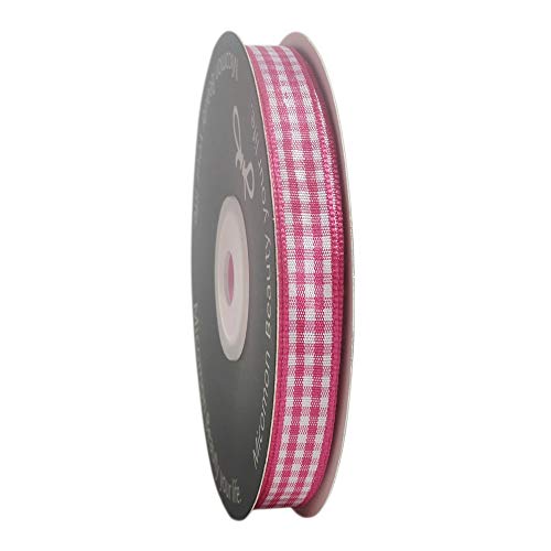 Micomon Pink and White Gingham Ribbon Hot Pink Gingham Ribbon 25 Yards Each Roll 100% Polyester (3/8", Hot.Pink) - Image 2