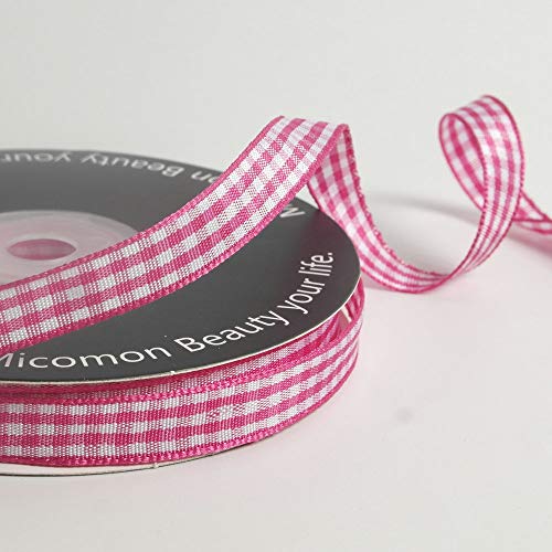 Micomon Pink and White Gingham Ribbon Hot Pink Gingham Ribbon 25 Yards Each Roll 100% Polyester (3/8", Hot.Pink) - Image 5