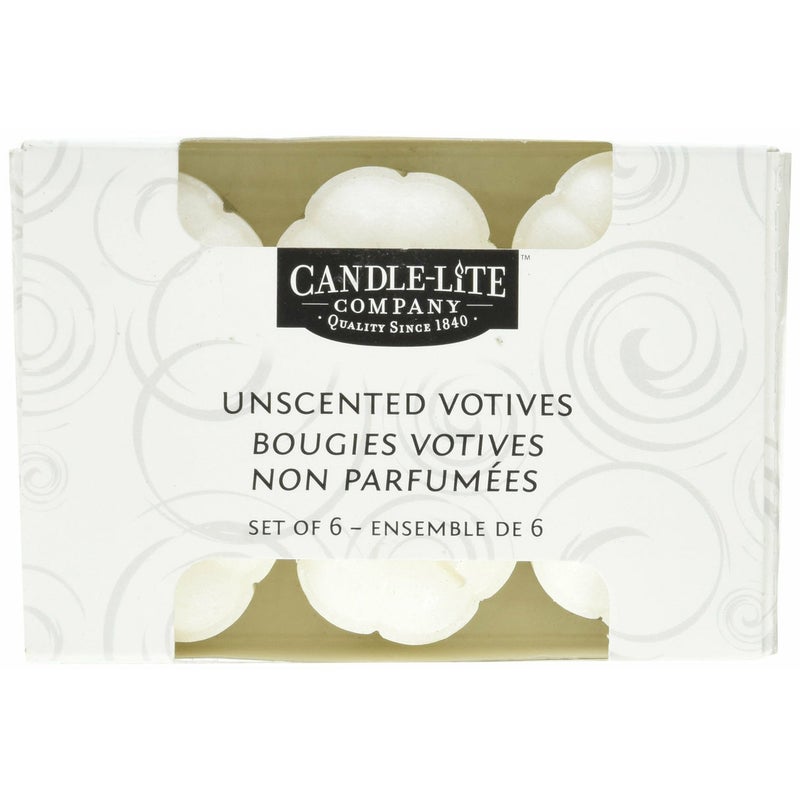 CANDLELIGHT VOTIVE UNSCENTED CANDLES, 6 COUNT, WHITE