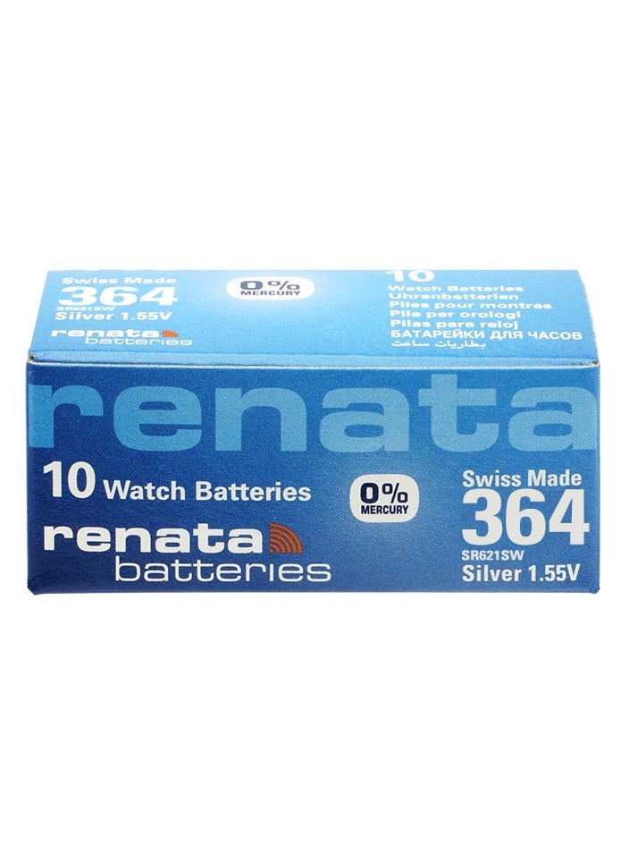 Renata - 10-Pieces Renata Watch Batteries 364/SR621SW Swiss Made  Silver 1.55 V - Image 1