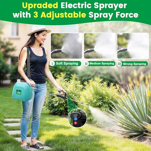 VAXMAY Battery Powered Sprayer 135 Gallon 2026 Electric Garden Sprayer with 3 Adjustable Speeds 4 Mist Nozzles Rechargeable Handle Retractable Wand with Adjustable Shoulder Strap for Weed LawnGreen - Image 3