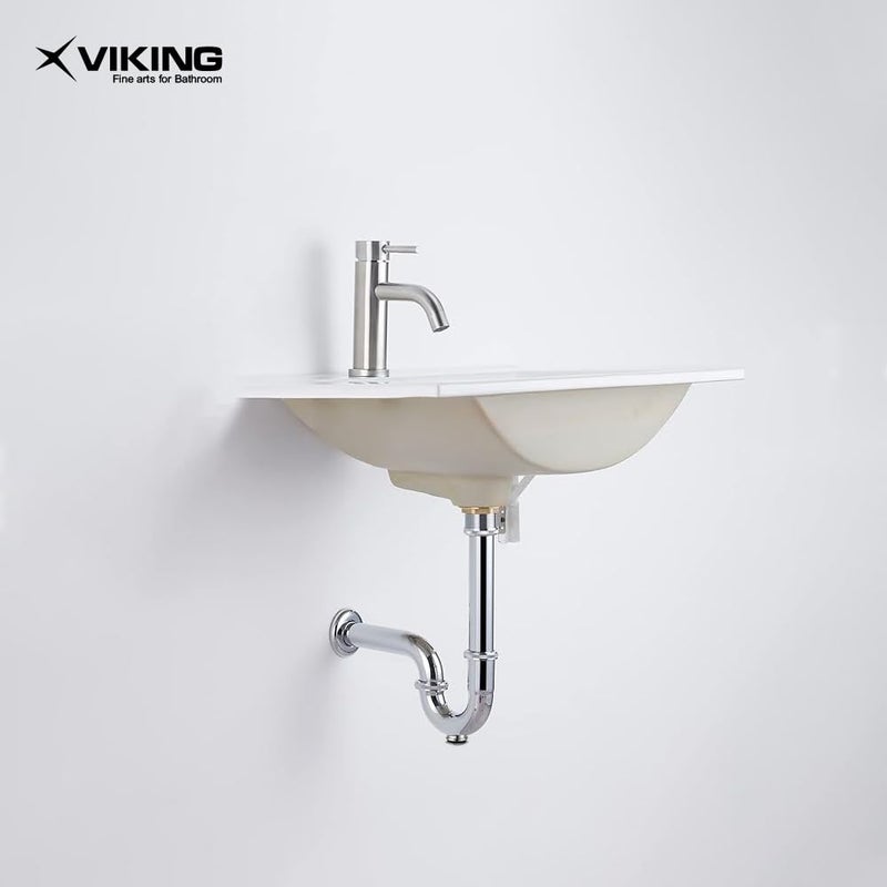 Viking مصيدة بي براس لحوض الغسيل وحوض المطبخ | تشطيب كروم مصقول | مصيدة قابلة للتعديل مع قابس تنظيف | خيط 32 مم (1-1/4 بوصة) داخلي | طول 300 مم (12 بوصة) - Image 1