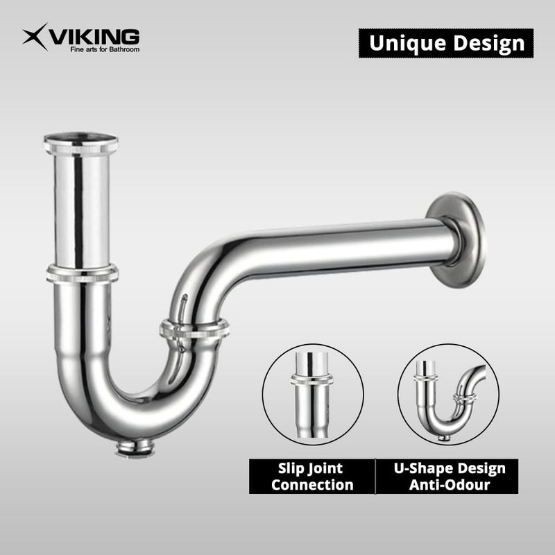 Viking مصيدة بي براس لحوض الغسيل وحوض المطبخ | تشطيب كروم مصقول | مصيدة قابلة للتعديل مع قابس تنظيف | خيط 32 مم (1-1/4 بوصة) داخلي | طول 300 مم (12 بوصة) - Image 4