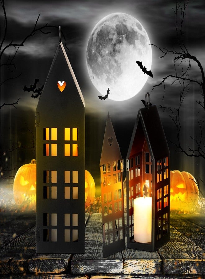SiliFine 2 Set Christmas Black Houses Decor with 2 Pcs Candles Village Metal Modern Farmhouse Lantern Decorative for Christmas, Home, Tabletop, Fireplace Shelf Decor - Image 5