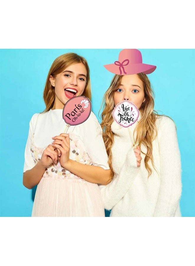 LUCKKYY 30 قطعة من أدوات تصوير باريس - مجموعة أدوات تصوير حفلات باريس - زينة ذات طابع باريس - أدوات تصوير فرنسية، برج إيفل، لحفلات استحمام الأطفال وأعياد الميلاد ذات طابع باريس - Image 4