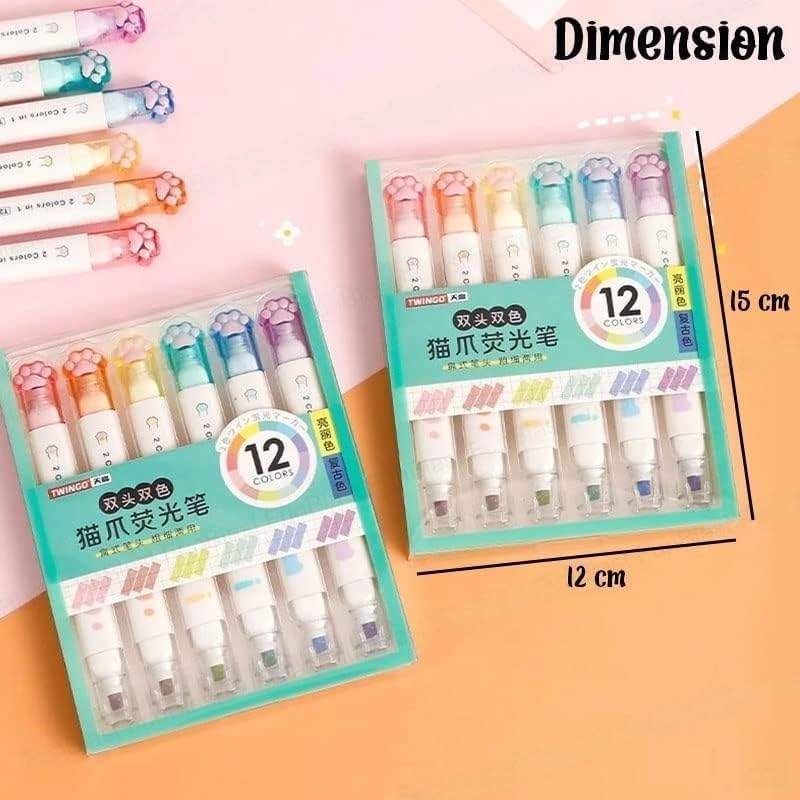 HUBTURE Cute Cat Paw Highlighter Chisel Pen, 12 Color Highlighter Pens Set, Pack of 6 Highlighter Pen, Dual Tip (Multicolor) - Image 4
