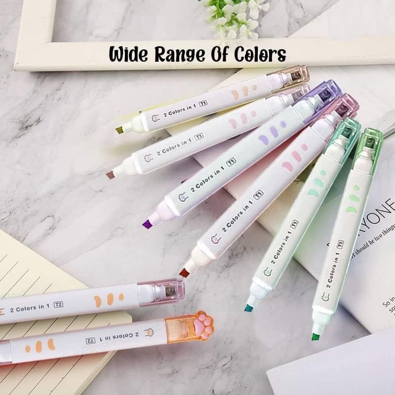 HUBTURE Cute Cat Paw Highlighter Chisel Pen, 12 Color Highlighter Pens Set, Pack of 6 Highlighter Pen, Dual Tip (Multicolor) - Image 3