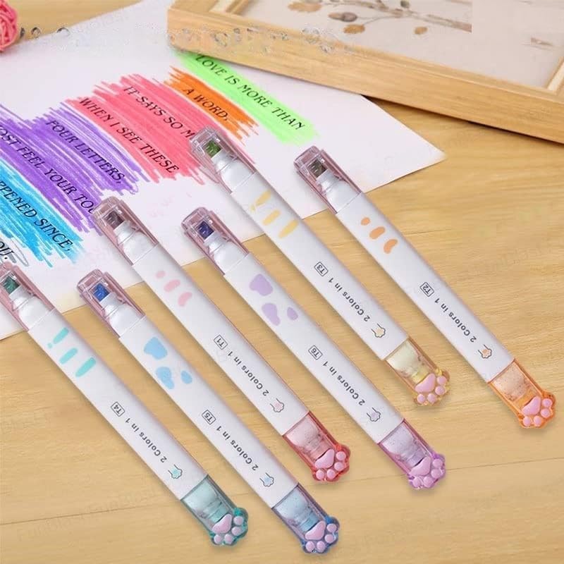 HUBTURE Cute Cat Paw Highlighter Chisel Pen, 12 Color Highlighter Pens Set, Pack of 6 Highlighter Pen, Dual Tip (Multicolor) - Image 5