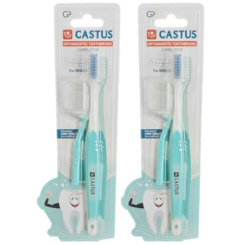 Castus Orthodontic Combi Pack (Orthodontic Brush + Interdental Brush) | Pack of 2 (1 Blue + 1 Orange) - Image 1