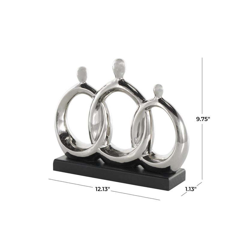 Deco 79 Ceramic Family 3 Figure Sculpture with Black Rectangular Base, 12" x 1" x 10", Silver - Image 3