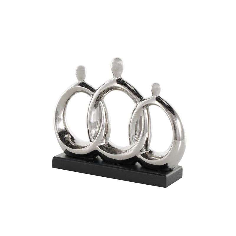Deco 79 Ceramic Family 3 Figure Sculpture with Black Rectangular Base, 12" x 1" x 10", Silver - Image 1