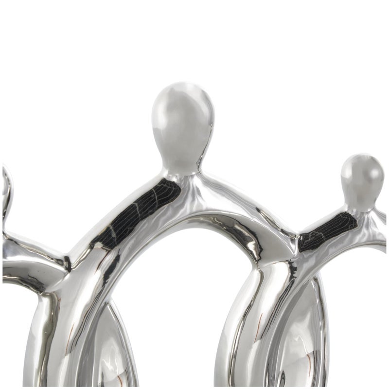 Deco 79 Ceramic Family 3 Figure Sculpture with Black Rectangular Base, 12" x 1" x 10", Silver - Image 5