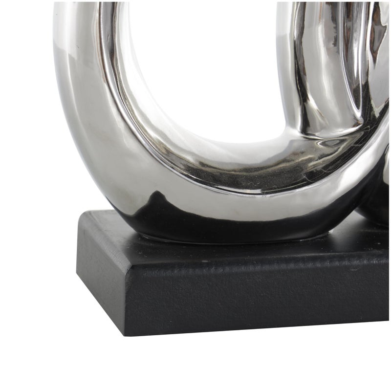 Deco 79 Ceramic Family 3 Figure Sculpture with Black Rectangular Base, 12" x 1" x 10", Silver - Image 4
