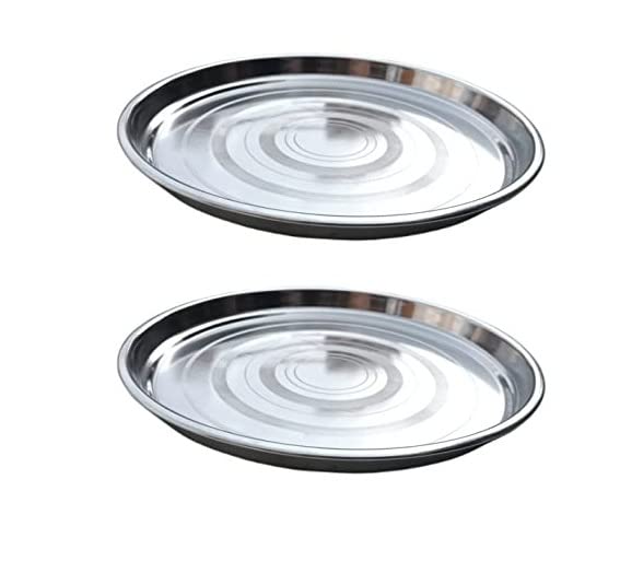 Dynore Set of 6 Stainless Steel Round Heavy Gauge Dinner Plate with Circle Design/Eating Plate/Bhojan Thali/Thattu/Round Dinner Plate/Thali/Regular Use Dishes/Serving Plates - Image 2