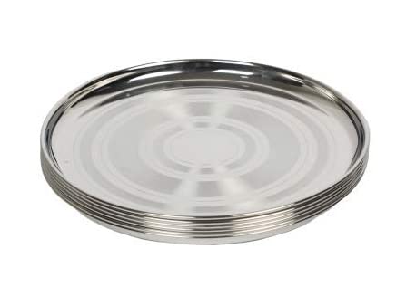 Dynore Set of 6 Stainless Steel Round Heavy Gauge Dinner Plate with Circle Design/Eating Plate/Bhojan Thali/Thattu/Round Dinner Plate/Thali/Regular Use Dishes/Serving Plates - Image 4