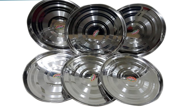 Dynore Set of 6 Stainless Steel Round Heavy Gauge Dinner Plate with Circle Design/Eating Plate/Bhojan Thali/Thattu/Round Dinner Plate/Thali/Regular Use Dishes/Serving Plates - Image 3