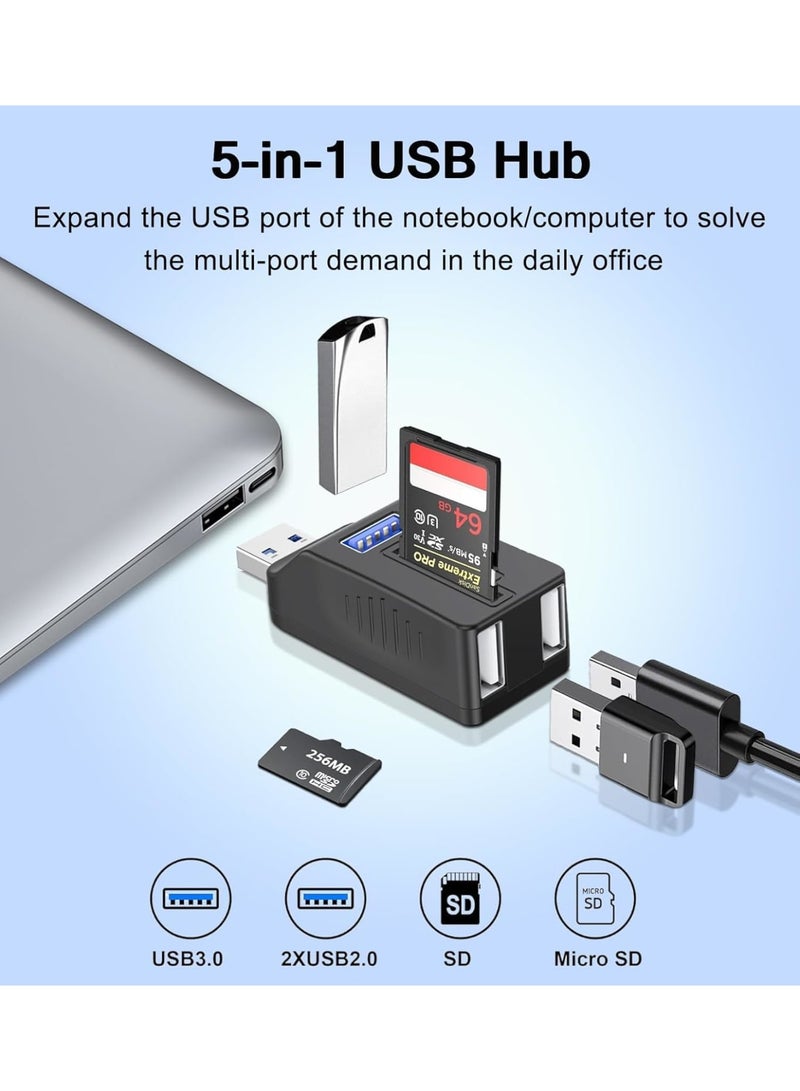 SYOSI 5-Port USB 3.0 Hub with SD TF Card Reader, USB Extender Adapter with Memory SD/Micro SD Card Reader, USB 3.0/2.0 Ports, Portable USB Splitter for Laptop,PC, Camera, Flash Driver, HDD, Dash Cam - Image 2