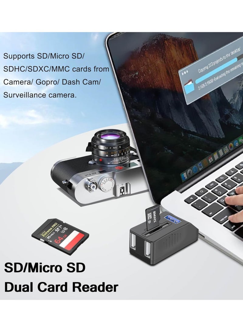 SYOSI 5-Port USB 3.0 Hub with SD TF Card Reader, USB Extender Adapter with Memory SD/Micro SD Card Reader, USB 3.0/2.0 Ports, Portable USB Splitter for Laptop,PC, Camera, Flash Driver, HDD, Dash Cam - Image 3