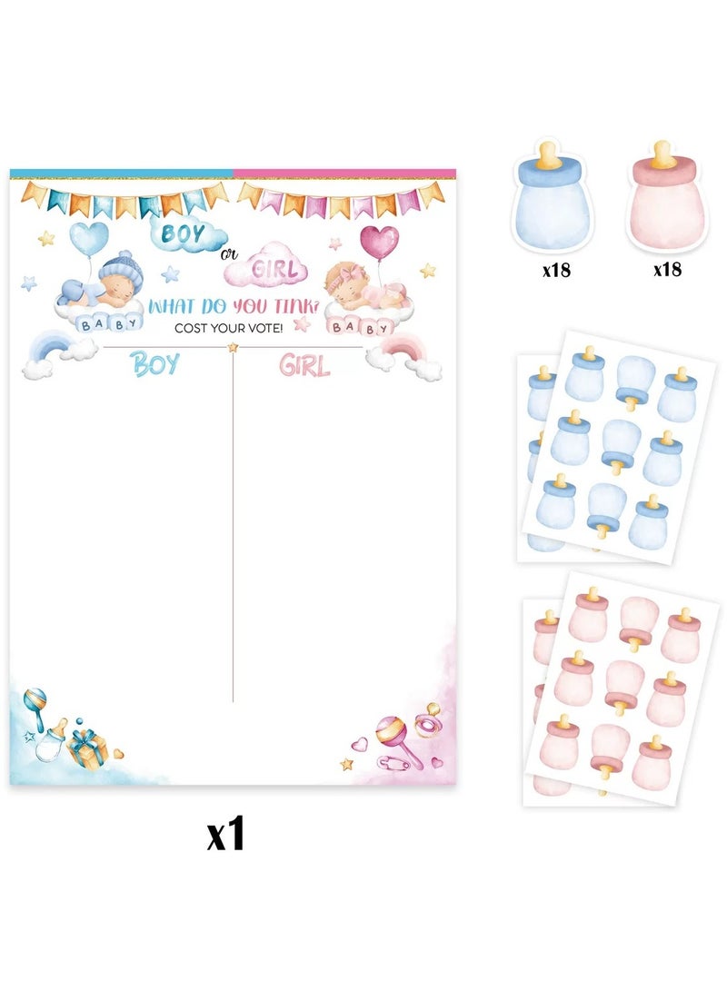 BOY OR GIRL cute bottle BABY gender reveal party ballot sticker poster BABY SHOWER - Image 1