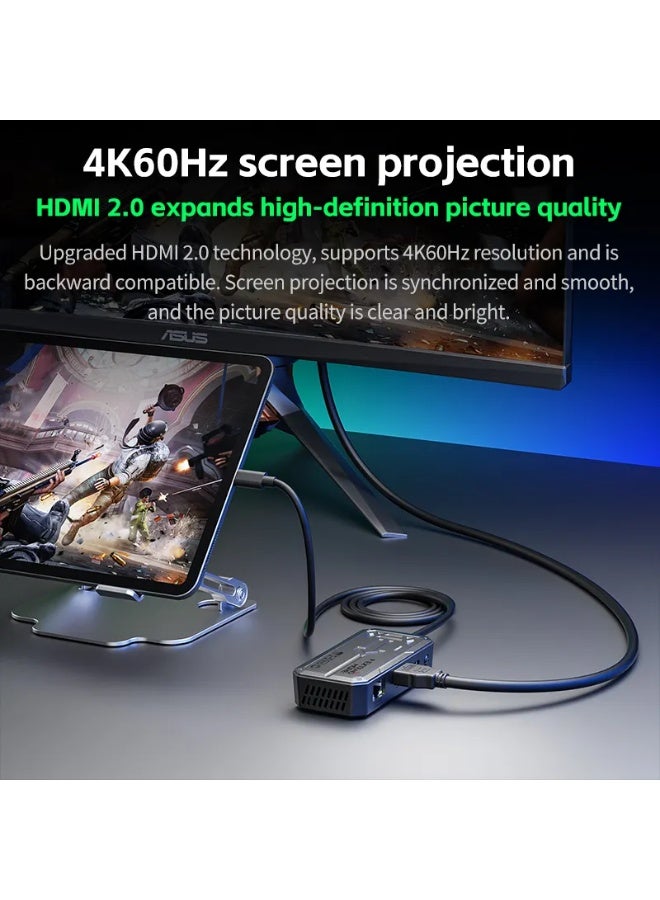 Plextone Pro 6-in-1 Type-C Adapter lets you take advantage of 6 diverse ports in a compact device, whether you need to connect a 4K display, charge your devices at super-fast PD speeds of up to 100W, a lightning-fast internet connection port, a Type-C port for connecting devices, and two USB ports for high-speed data transfer, black. - Image 3